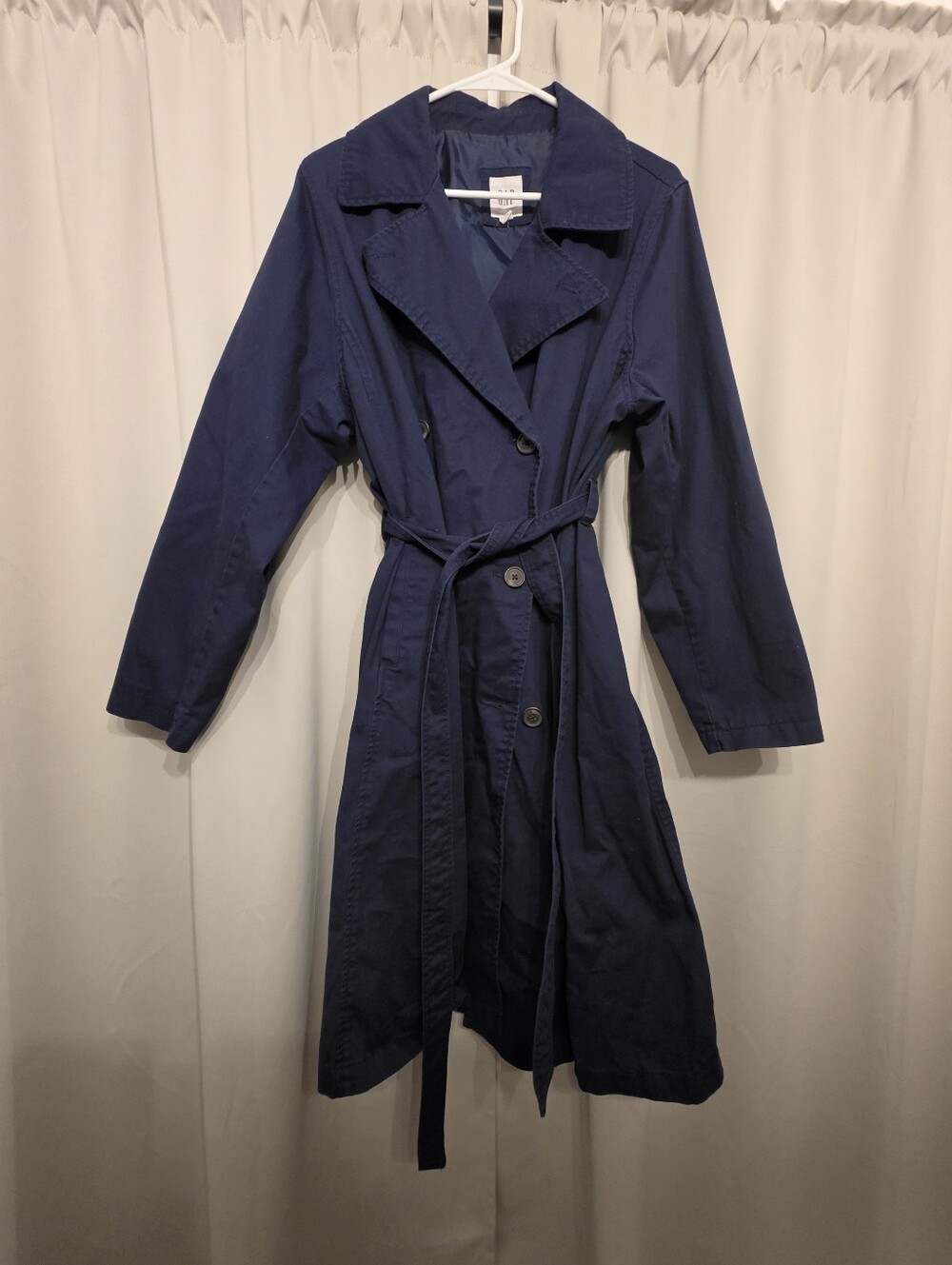 Gap Navy Blue Cotton Double-Breasted Belted Trench Coat Women's L NWOT